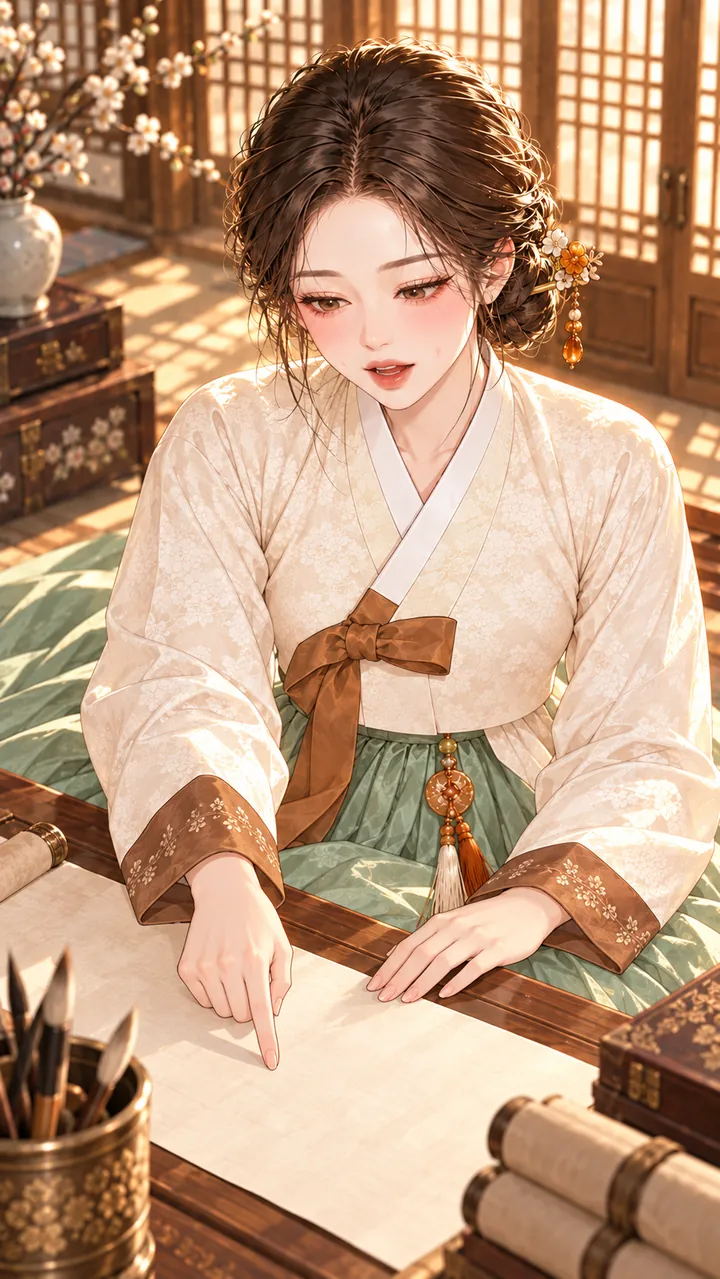두루마리를 펼친 아랫목아씨
